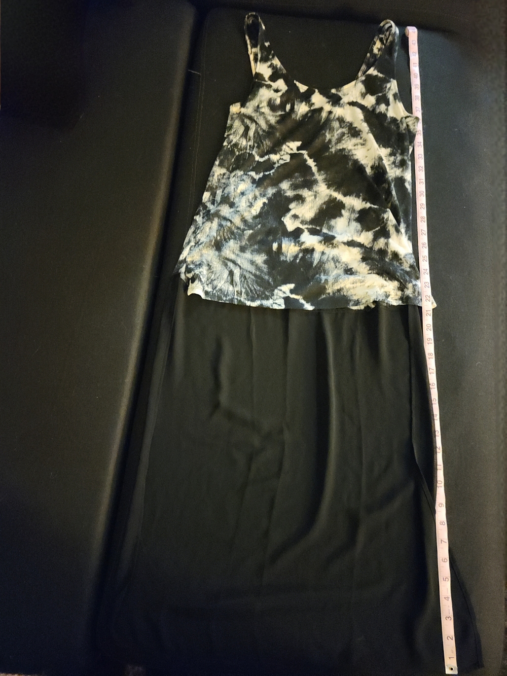 Express Black and White Tie-Dye Tank w/ Black Sheer High Low Hem - Picture 8 of 12